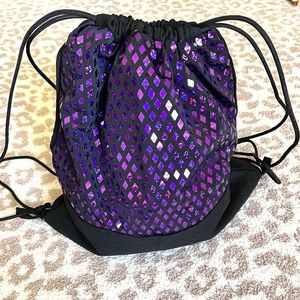 Drawstring bag-girls 5-10yrs-Sparkly purple confetti Diamond shape sequin fabric